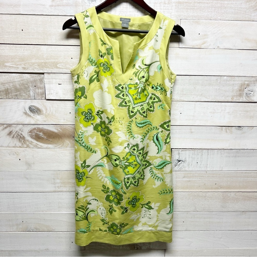 Ann Taylor Dress Womens 4 Green Floral Sleeveless‎ V Neck Lined Side Zip Sheath
